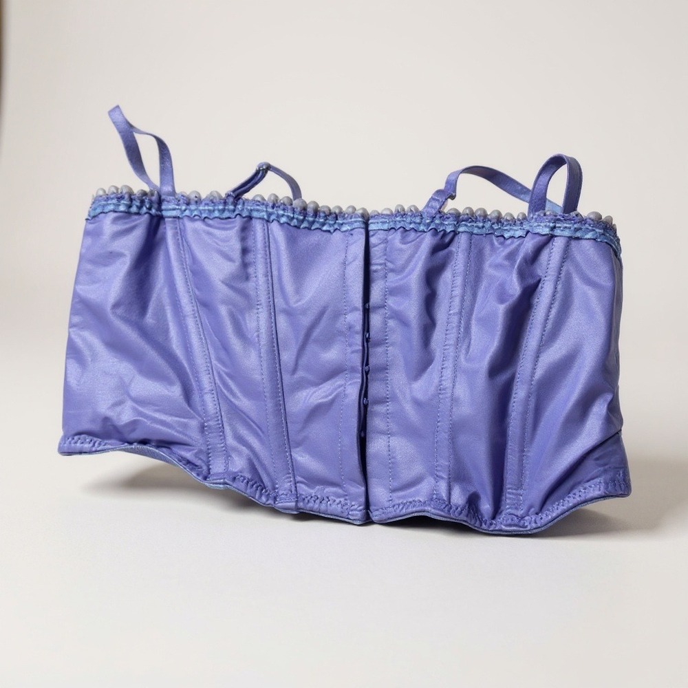 Auden Purple Satin Boned Bustier Top With Adjustable Straps & Lace‎ Trim S